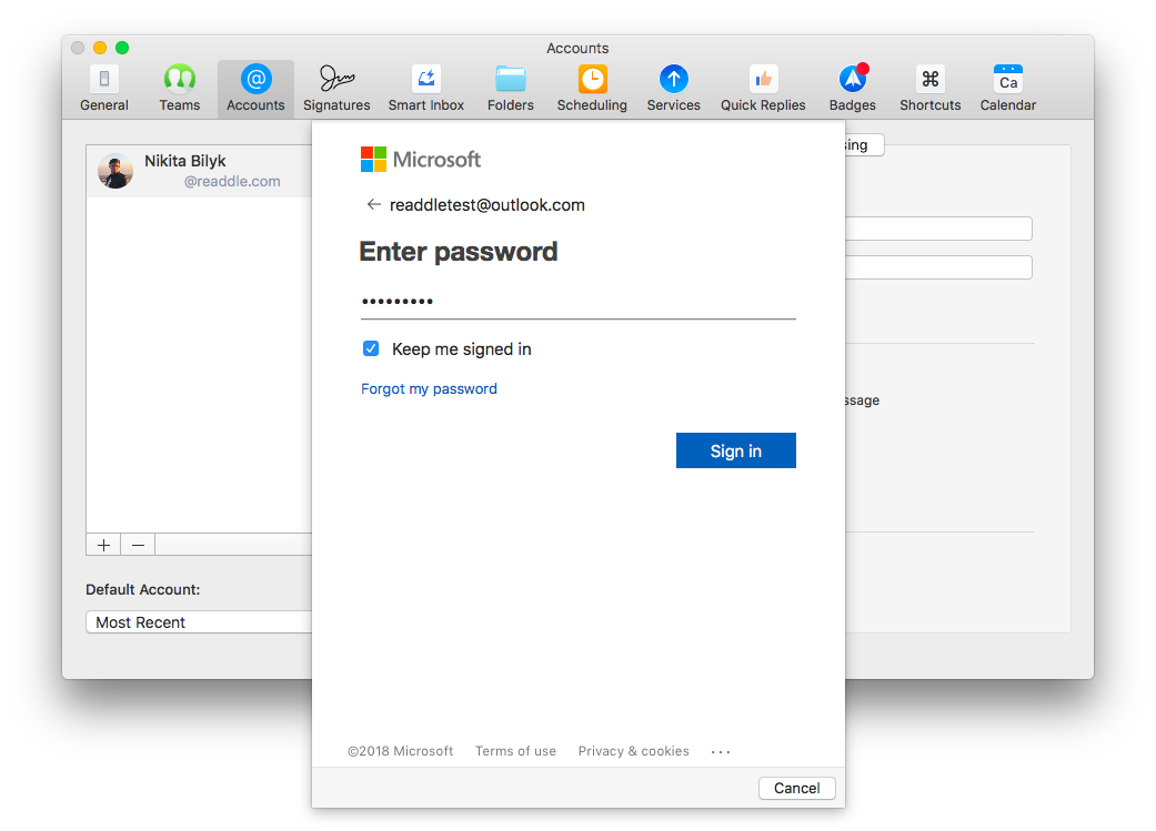 add your outlook.com account in outlook for mac